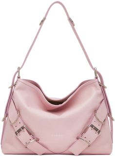 Grained calfskin shoulder bag in pink. · Fading throughout · Adjustable and detachable shoulder strap · Logo stamp and pin-buckle straps at face · Open throat · Zip pocket at interior · Cotton-blend canvas lining · Logo-engraved silver-tone hardware · H12.5 x W15.5 x D1.75 Supplier color: Old pink Givenchy Pink Bag, Designer Handbags Louis Vuitton, Dessert Gifts, Dream Bags, Bags Style, Old Pink, Givenchy Bag, Fancy Bags, Pink Handbags