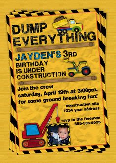 a birthday card for a construction themed child's party