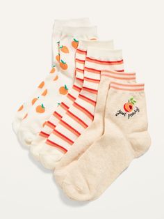 Pack includes 3 pairs of quarter crew socks, each in a different print.  Rib-knit openings.  Notched seams at toe and heel for added comfort.  Soft-knit fabric, with comfortable stretch. Machine wash cold, tumble dry low.  polyester 74% spandex 3% co Cool Socks Aesthetic, Silly Socks, Womens Socks, Stylish Socks, Fun Socks, Sock Game, Crazy Socks, Just Peachy, Cute Socks