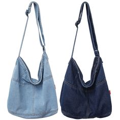 eBay  DESCRIPTION : This women's crossbody tote bag is made of high-quality denim jean fabric, which is durable and sturdy for daily use. Adjustable shoulder strap design, soft and comfortable, long time to carry without strangulation shoulder. This casual tote bag is roomy to accommodate cell phone, purse, IPAD, folded umbrella, magazine and more to keep your belongings organized. It is suitable for most daily occasions, like school, work, shopping, travel. Weight: 350g, lightweight, convenient and easy to carry. Approximate Dimension: (L) 37cm x (W) 11cm x (H) 34cm. Aesthetic Crossbody Bags For School, Jeans Tote Bag Design, Diy Old Jeans Ideas, Denim Tote Bag Diy Old Jeans, Jean Tote Bag, Jeans Tote Bag, Diy Old Jeans, Jeans Purse, Strap Jeans