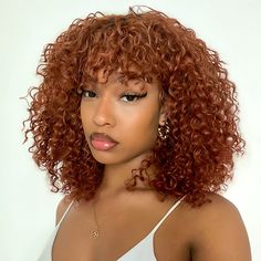 Pixie Bob Cut, Kort Pixie, Ginger Hair Color, Curly Bob Wigs, Human Hair Color, Afro Wigs, Curly Human Hair Wig, Curly Hair With Bangs, Curly Bob Hairstyles