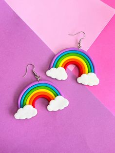 Rainbow Dangle Earrings For Everyday, Fun Rainbow Jewelry For Pierced Ears, Rainbow Hypoallergenic Earrings As Gift, Nickel-free Rainbow Earrings Gift, Rainbow Drop Earrings With Ear Wire, Rainbow Nickel-free Earrings For Gifts, Playful Rainbow Earrings With Ear Wire, Fun Rainbow Colored Earrings As Gift, Fun Rainbow Drop Earrings