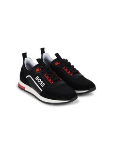 black/white/red calf leather mesh panelling logo print to the side round toe front lace-up fastening double pull-tab at the opening branded insole flat rubber sole Lace-up Running Shoes For Light Sports With Logo, Sporty High-top Running Shoes With Logo Print, Custom High-top Sneakers With Contrast Sole For Jogging, Lace-up Sneakers With Logo Print For Running, Running Sneakers With Contrast Sole And Round Toe, Lace-up Running Sneakers With Logo Print, Black High-top Sneakers With Contrast Sole For Jogging, Running Sneakers With Contrast Sole, Sporty Sneakers For Light Sports With Logo