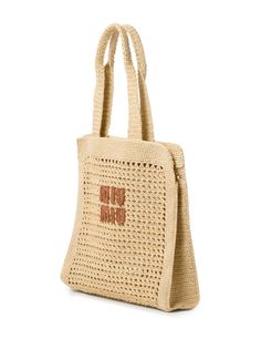 Miu Miu Woven Raffia Tote Bag - Farfetch Raffia Tote Bag, Woven Raffia, Raffia Bag, Iconic Bags, Demi Fine Jewelry, Summer Beach Wear, Fine Earrings, Ballet Flat Shoes, Open Top