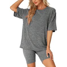 Description: Made of soft knit ribbed fabric, keep you comfy with this sleepwear set. These sets are suitable for daily, nightwear, sleeping, girls' day, indoor, etc. This basic sweatshirt and slim shorts set offer you comfort and casual loungewear. Solid color and basic design make this set classic and timeless for everyday wear. Perfect gift for all ladies when at home or enjoying a cozy lounging time. Solid Soft Texture Sleepwear For Loungewear, Solid Color Soft Texture Sleepwear For Loungewear, Solid Color Soft Textured Sleepwear For Loungewear, Soft Texture Solid Color Loungewear Sleepwear, Casual Ribbed Sleepwear With Relaxed Fit, Casual Ribbed Sleepwear For Lounging, Solid Color Crew Neck Sleepwear For Loungewear, Casual Ribbed Sleepwear In Solid Color, Casual Ribbed Sleepwear