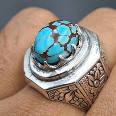 Natural Very old Rare Feroza Stone Beautiful Pattern Naturally Shajri Feroza Turquoise Stone Ring Handmade Ring 925 Sterling Silver Ring size 8 US Resize able FedEx Shipping Contact me for the details Artisan Rings With Stones, Traditional Silver Ring With Natural Stones, Traditional Oval Turquoise Ring, Traditional Gemstone Signet Ring As Gift, Traditional Oval Signet Ring As Gift, Traditional Oval Signet Ring Gift, Handmade Traditional Gemstones, Traditional Handmade Silver Turquoise Ring, Traditional Jewelry Ring With Natural Stones