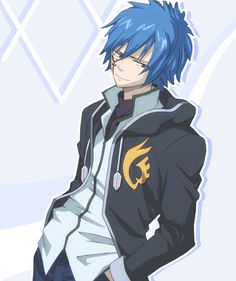 an anime character with blue hair standing in front of a white background