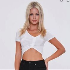 Brand New White Ruched Crop Top Pink Lace Crop Top, Puffy Sleeve Top, Ruched Crop Top, Sheer Crop Top, Velvet Crop Top, Red Crop Top, Cami Crop Top, Halter Crop Top, Neck Crop Top