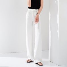 white wide leg pants Casual Wide-leg Pants With Belted Cuffs, Versatile Belted Wide Leg Pants, Belted Wide Leg Pants For Spring, Spring Solid Color Belted Wide Leg Pants, Casual Straight Leg Pants With Belt, Casual Workwear Pants With Belt, Belted Bottoms For Business Casual Summer, Belted Bottoms For Spring Office Wear, Spring Office Wear: Belted Bottoms