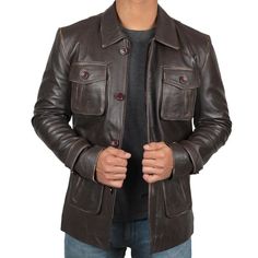 Description This Atlanta dark brown distressed leather jacket is 100% genuine leather, with viscose lining, button closure and belted adjusted cuffs to uplift the attire's appearance.It features four patch pockets with large red buttons and shirt style collar to give it an adventurous look. Material: Genuine Leather lined with Polyester Key Features: Zip Closure , Coat collar Style Pockets: Four External Patch Pockets and two inside pockets Color: Dark Brown Order Processing & Shipping The estim Brown Leather Jacket With Flap Pockets For Business, Business Brown Leather Jacket With Flap Pockets, Classic Brown Biker Jacket With Button Closure, Rugged Leather Jacket With Button Closure For Work, Brown Single Breasted Collared Leather Jacket, Brown Single-breasted Collared Leather Jacket, Brown Single Breasted Leather Jacket With Collar, Brown Collared Leather Jacket For Business, Brown Leather Jacket With Snap Buttons And Lapel Collar