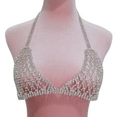 Natasha Couture Bralette Top Silver Crystal Rhinestone Bling Sparkle Adjustable New With Tags! Size: One Size Color: Silver Rhinestone Design Silver Tone Hardware Sleeveless Plunging V-Neck Aluminum Silver Fitted Bra For Party, Bedazzled Bra Diy, Top Strass, Bling Outfits, Diamond Bra, Bedazzled Bra, Bra Art, Burlesque Outfit, Crystal Bra