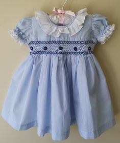 Baby Blue and White Stripe Dress Hand Smocked Girl Dress - Etsy Blue Embroidered Cotton Smocked Dress, Cute Blue Smocked Dress With Ruffles, Cute Blue Dresses With Smocked Cuffs, Cute Blue Dress With Smocked Cuffs, Blue Cotton Smock Dress, Cute Blue Dress With Smocked Back, Cute Blue Smocked Dress, Blue Cotton Smocked Dress, Blue Cotton Smocked Dress With Smocked Bodice