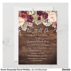 the rustic wood and flowers wedding card