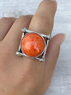 Natural orange Coral silver ring adjustable for women made in Armenia 🎁Free gift box® ✈ Free Shipping 【FULL DETAILS】 ▶Gemstone: orange coral ▶RING SIZE: adjustable ▶RING WEIGHT: 13.5 gr We can make also the matching earrings) Just write to me) ⦿ Attention: The color of the stones may differ due to a difference between monitors ◦* ◦* ◦* ◦* ◦* ◦* ◦* ◦* ◦* ◦* ◦* ◦* ✔️ Please, view my store policies before buying this item here. https://www.etsy.com/shop/shahinianjewelry/policy For more information Adjustable Orange Gemstone Jewelry, Orange Open Ring Jewelry For Gift, Orange Open Ring Jewelry As Gift, Adjustable Orange Jewelry Ring, Adjustable Orange Cabochon Jewelry, Adjustable Round Orange Jewelry, Unique Orange Ring Jewelry, Handmade Orange Ring Jewelry, Bohemian Orange Rings For Gifts