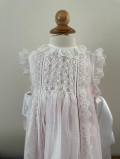 Baptism Dress With Lace Collar, Elegant Pink Baptism Dress With Lace Bodice, First Communion Lace Dress With Lace Collar, Lace Dress With Lace Trim For First Communion, Elegant First Communion Dress With Lace Collar, Classic Dress With Lace Sleeves, Classic Dresses With Lace Sleeves, Lace Baptism Dress With Lace Collar, Pink Lace Baptism Dress With Lace Trim