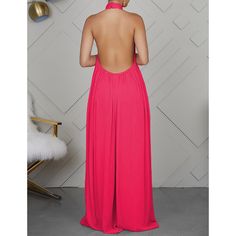 Rosy Halter Neck Backless Chiffon Wide Leg Jumpsuit Club Jumpsuit, Long Overalls, Latest Fashion Design, Cheap Online Shopping, Backless Jumpsuit, Vintage Swimwear, Chiffon Fashion, Halter Jumpsuit, Loose Style