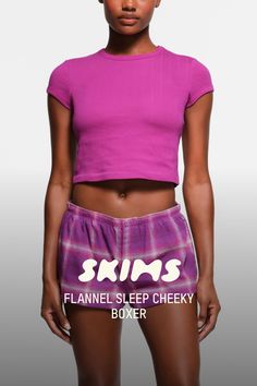 Bedtime is cheekier in this boxer. Made from 100% cotton with a soft, lightweight feel for all-night comfort. Features button closures at the smooth elastic waistband and at the fly front. Wear with the Drop Needle Pointelle Baby Tee for a cute and classic set. Fits true to size. | SKIMS Flannel Sleep Cheeky Boxer | Purple | XS Fitted Tops With Elastic Waistband For Loungewear, Fitted Short Boxer Briefs For Loungewear, Fitted Loungewear Boxer Briefs, Fitted Short Boxer Briefs For Daywear, Trendy Fitted Boxer Briefs For Summer, Fitted Boxer Briefs With Elastic Waistband For Loungewear, Fitted Cotton Boxer Briefs For Loungewear, Trendy Short Boxer Briefs For Loungewear, Fitted Boxer Briefs For Summer Daywear