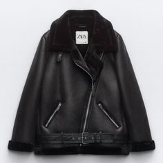 Elevate Your Fashion Game With This Stunning Zara Biker Jacket. Crafted With High-Quality Faux Leather And Faux Fur Lining, This Jacket Is Perfect For Adding A Touch Of Edgy Elegance To Any Outfit. The Black Color And Biker Style Make This Jacket A Versatile Piece For Any Wardrobe. It Is Designed For Women And Comes In A Regular Size Type And Xs Size. The Jacket Features A Brand Label And Has Been Kept In Excellent Condition. Its Outer Shell Material Ensures Durability While The Faux Fur Lining Zara Reversible Faux Fur Jacket, Zara Leather Jacket Women, Zara Biker Jacket, High Collar Jacket, Winter Mode Outfits, Cropped Biker Jacket, Black Biker Jacket, Black Moto Jacket, Womens Biker Jacket