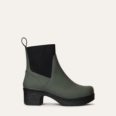 A wardrobe essential – the Angelina Chelsea boot is both chic and practical. The water-resistant leather repels both damp and dirt and will carry you through the winter keeping your feet dry and cosy. Handmade in Portugal, this rich olive-green leather boot has a rounded toe, elastic sides with pull tabs for easy wear, and a removable anatomic sole for extra comfort and support. Unique Calou sole soft & flexible Heel height 5,5 cm / 2,16 in Shaft height 14 cm / 5,5 in Water-resistant leather Fit Red Cedar Wood, Heel Grips, Shoes Too Big, Shoe Tree, Chelsea Boot, Shoe Store, Cobbler, Green Leather, Easy Wear