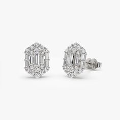 14k Baguette & Round Diamond Hexagon Studs 14K White Gold Ferkos Fine Jewelry Geometric Diamond, Baguette Diamond, Diamond Color, Gold Yellow, Diamond Studs, Round Diamond, Prong Setting, Colored Diamonds, Round Diamonds