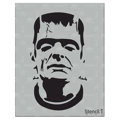 a stencil of a man's face in black and white on a gray background