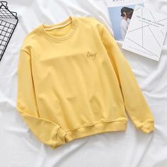 Sweet Like Honey, Sweatshirt Fits, Letter Sweatshirt, Round Neck Sweater, Yellow Sweatshirt, Formal Business, Sweatshirts Online, Round Neck Sweaters, Pastel Yellow