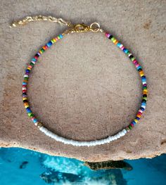 Dainty anklet is 8.75 inches and extends up to 11  Czech seed beads  14k gold plated beads  Gold plated clasp and extender chain Sea Glass Crafts Jewellery, Minimalist Anklet, Seed Bead Anklet, Anklets Diy, Dainty Anklet, Bead Anklet, Beaded Anklet, Sea Glass Crafts, Beaded Anklets