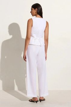 Duomo Pant White - Faithfull the Brand Vest Crop Top, Vest Style, Timeless Wardrobe, Maxi Dress Sale, Faithfull The Brand, Vest White, Vest Fashion, Shop Maxi Dresses, Wide Waistband