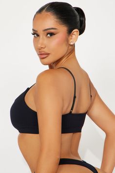 Available In Black And Pink. Seamless Bralette Pair With Any Style From Our Chill Vibe Seamless Collection To Complete The Look! No Underwire Adjustable Straps Removable Cups Final Sale 92% Nylon 8% Spandex Imported | Chill Vibe Seamless Bralette in Black size Small by Fashion Nova Stretch Seamless Bandeau Camisole, Seamless Stretch Bandeau Camisole, Black Seamless Push-up Sports Bra, Bra-friendly Black Bandeau Crop Top, Black Bandeau Crop Top, Bra Friendly, Black Seamless Crop Top With Spaghetti Straps, Seamless Solid Cami Bra, Solid Color Seamless Cami Bra, Black Stretch Camisole With Removable Bra Pads