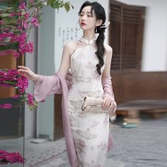 New Chinese style ( 新中式 ), floral pattern pink Qipao set#qipaodress #chinesedress#cheongsamdress#modernqipao#moderncheongsam