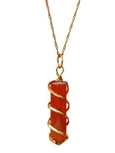 You are purchasing ONE handmade natural Carnelian crystal necklace pendant. These beautiful pendants are carefully cut, polished with care and have been personally chosen and selected under superior QC. We always prioritize the quality ahead and so as we use 100% genuine material in our Gemstones. What is Included? 1x Carnelian Golden / Silver Spiral Point Necklace 1x Golden / Silver Chain for Women 1x Premium Adjustable Boho Cord for Men 1x Velvet Carry Pouch 💎 You will receive ONE or MANY sim Red Crystal Necklace For Men, Carnelian Crystal Necklace, Orange Crystal Necklace, Luxury Orange Spiritual Necklaces, Hand Wrapped Carnelian Pendant Necklace, Spiral Wire Wrapped Necklace For Gift, Hand Wrapped Carnelian Necklace For Gifts, Carnelian Jewelry, Carnelian Crystal