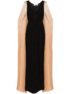 black/gold-tone scoop neck cut-out detailing plissé rear cape insert plissé extra-long sleeves flared hem full lining concealed side zip fastening Cape Wedding Dress, Wedding Guest Looks, Maxi Dress Black, Extra Long Sleeves, City Dress, Black Wedding Dresses, Pink Maxi Dress, Black Maxi, Summer Beach Wear