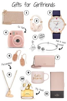 gifts for girlfriend's on her birthday, including a pink camera and other accessories