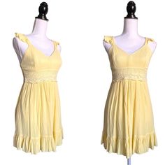 Nwt Sincerely Jules Ruffled Sleeveless Yellow Sundress Size: Xs Color: Yellow Length: 32” Pit To Pit: 13” (Vert Stretchy) Deep V Cut Criss Cross Back Smocked Back That Stretches Ruffle Detail Crochet Detail At Waist **Color Best Depicted In Last 2 Photos** Gorgeous Sundress Perfect For Summer! Smoke Free Home Ships Same Day Or Next Business Day Bundle And Save! Open To Reasonable Offers! Summer Sleeveless Dress With Ruffles For Daywear, Flirty Sleeveless Dress With Lace Trim, Sleeveless Ruffle Sundress For Daywear, Daytime Sleeveless Mini Dress With Lace Trim, Fitted Sleeveless Sundress With Lace Trim, Flirty Sleeveless Mini Dress For Daywear, Flowy Sleeveless Mini Dress With Lining, Flowy Sleeveless Mini Dress With Lace Trim, Casual Sleeveless Sundress With Lace Trim