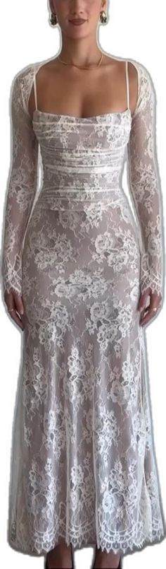 Wedding Lace Dress With Sheer Sleeves, Formal Lace Dress With Sheer Bodice, Elegant Lace Dress With Sheer Back, Elegant Sheer Lace Maxi Dress, Elegant Sheer Maxi Length Lace Dress, Sheer Bodice Lace Dress For Formal Occasions, Fitted Gown With Scalloped Lace For Gala, Elegant Sheer Lace Wedding Dress, Elegant Scalloped Lace Wedding Gown