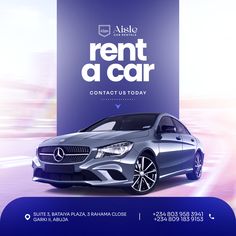 a car advertises rent a car with the image of a mercedes cla