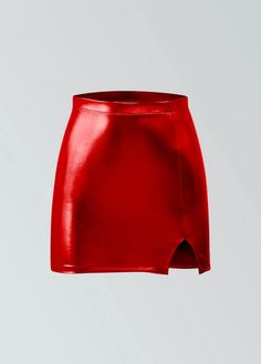 a woman's red leather skirt hanging from the ceiling