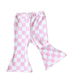 Modern leggings with our signature checkered print and an added flare. These stylish leggings are a perfect way for your little one to make a statement! They're so soft and cozy! Pair them with a chunky knit sweater, their matching checkered headbands, or layer them with something new! 95% cotton, 5% spandex Trendy Pink Leggings For Fall, Spring Playful Gingham Bottoms, Playful White Bottoms For Fall, Checkered Flare Pants, Baby Luna, Diaper Bag Accessories, French Baby, Stylish Leggings, Native Shoes