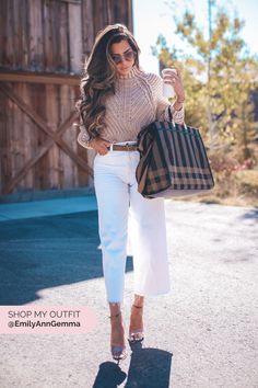 One of my favorite looks from our Jackson Hole Trip. I'm wearing a Sweater from Free People, White jeans, culottes from H Emily Gemma, Fall Chic