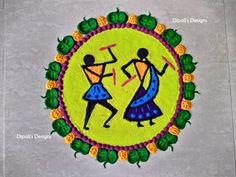 an image of two people dancing in the middle of a circle with flowers on it