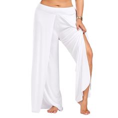 Plus Size Palazzo Pants with High Split - White - 3G22022613 - Original Design-Women's Clothing  #OriginalDesignWomensClothing #Original #DesignWomen's #Clothing Plus Size Palazzo Pants, Plus Size Palazzo, Palazzo Pants Plus Size, Plus Size Wide Leg Pants, White Palazzo Pants, Front Splits, Plus Size Bohemian, Plus Size White, Plus Size Summer