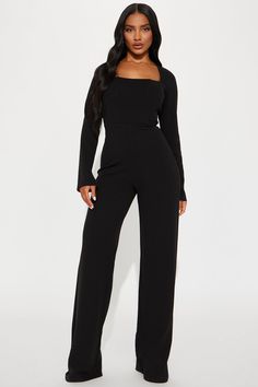 Available In Black And Burgundy. Jumpsuit Long Sleeve Square Neckline Corset Boning Wide Leg Hidden Back Zipper Stretch Inseam= 33" Self: 95% Polyester 5% Spandex Lining: 100% Polyester Imported | Kinera Jumpsuit in Black size XL by Fashion Nova Chic Long Sleeve Jumpsuits In Elastane, Sleek Black Long Sleeve Jumpsuits And Rompers, Black Elastane Jumpsuits And Rompers For Work, Black Elastane Jumpsuit For Work, Black Elastane Jumpsuits For Workwear, Sleek Stretch Long Sleeve Jumpsuits And Rompers, Black Jumpsuits And Rompers For Date Night, Black Elastane Jumpsuit For Date Night, Square Neckline Corset