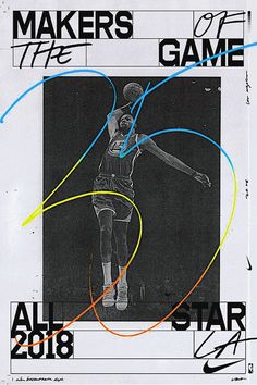 an advertisement for a basketball game with the player jumping in the air