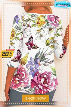 Butterfly Loose Casual T-shirt Multicolor Half Sleeve T-shirt For Summer, Summer Half Sleeve Printed Tops, Spring Half Sleeve T-shirt With Letter Print, Summer Half-sleeve Printed Tops, Printed Half Sleeve Tops For Summer, White Half Sleeve Top For Spring, White V-neck Top With Sublimation Print, Spring Letter Print Half Sleeve Tops, Half Sleeve Letter Print Tops For Spring