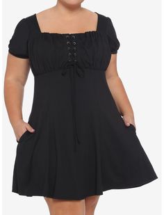 Black Empire Dress Plus Size Empire Silhouette Dress, Empire Silhouette, Hot Topic Dresses, Silhouette Dress, Modesty Outfits, Empire Dress, Strappy Dresses, Dress Silhouette, Plus Dresses