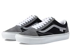 Vans Skate Old Skool - Men's Shoes : Reflective Black/Grey : Step that shoe game up a notch and skateboard with confidence in the Vans Skate Old Skool. These Vans are subtle but make a cool statement as they pair well with just about anything in the wardrobe. Grab that board and make incredible moves in style as these shoes also provide great support for the feet, allowing maximum performance. Cushioning and impact protection helps lessen leg fatigue for longer skate sessions. New molded heel co Long Skate, Vans Original, Vans Skate, Vans Logo, Men's Vans, Mens Vans, Old Skool, Vans Old Skool Sneaker, Shoe Game