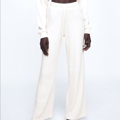 Brand New, Never Worn Zara Cream Ribbed Lounge Pants Cream Tracksuit, Cream Sweatpants, Light Gray Dress Pants, Ribbed Pants, Light Grey Dress, Straight Cut Pants, Wrap Pants, Short Sleeve Jumpsuits, Grey Dress Pants