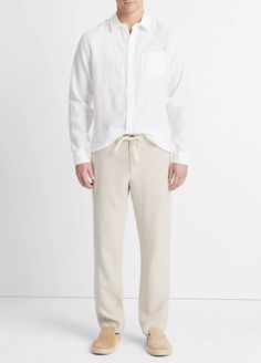 Lightweight Hemp Pant in Trousers | Vince Hands On Hips, Drawstring Waistband, Denim Pants, Fashion Pants, Dress Pants, Fitness Models, Button Down Shirt, Trousers, Man Shop