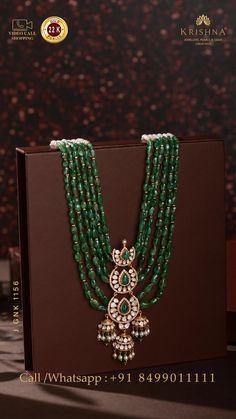 Uncut Diamond Pendant, Emerald Beads Necklace, Whatsapp Video Call, Long Haram, Modern Gold Jewelry