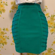 Nwt Never Worn Wow Couture Bandage Mini Skirt. Green High-Waisted Pencil Skirt. The Fabric Is High-Quality 4-Way Stretch Polyester/Spandex And Will Move With You. The Length Is Approx 18" From Top To Bottom Retails $45, Quality Bandage Knit Material. Wow Couture Lace Up Bandage Mini Skirt. Back Zipper Closure. High Waist Kelly Green Bandage Skirt 90% Polyester, 10% Spandex, Tick Excellent Quality, Bandage Mini Skirt, Embellished With Elastic Straps On Sides For A Flattering Silhouette, Smoke Pet Green High Waist Stretch Pencil Skirt, High Waist Fitted Green Pencil Skirt, Fitted High Waist Green Pencil Skirt, Fitted Green Lined Pencil Skirt, Couture Skirts, Bandage Skirt, High Waisted Pencil Skirt, Knitting Materials, Kelly Green